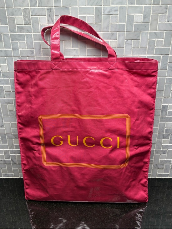 Gucci Handbags - New Gucci Signature Pink Nylon Tote Shopper Bag Large Logo Italy NWT